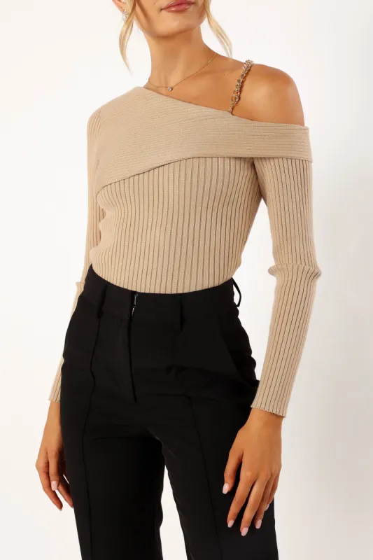 Sancia Off Shoulder Knit Top - Taupe sold by Petal & Pup