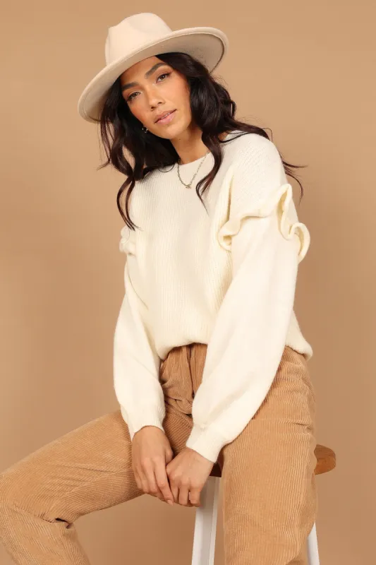 Bethany Drop Sleeve Ruffle Knit Sweater - Cream sold by Petal & Pup