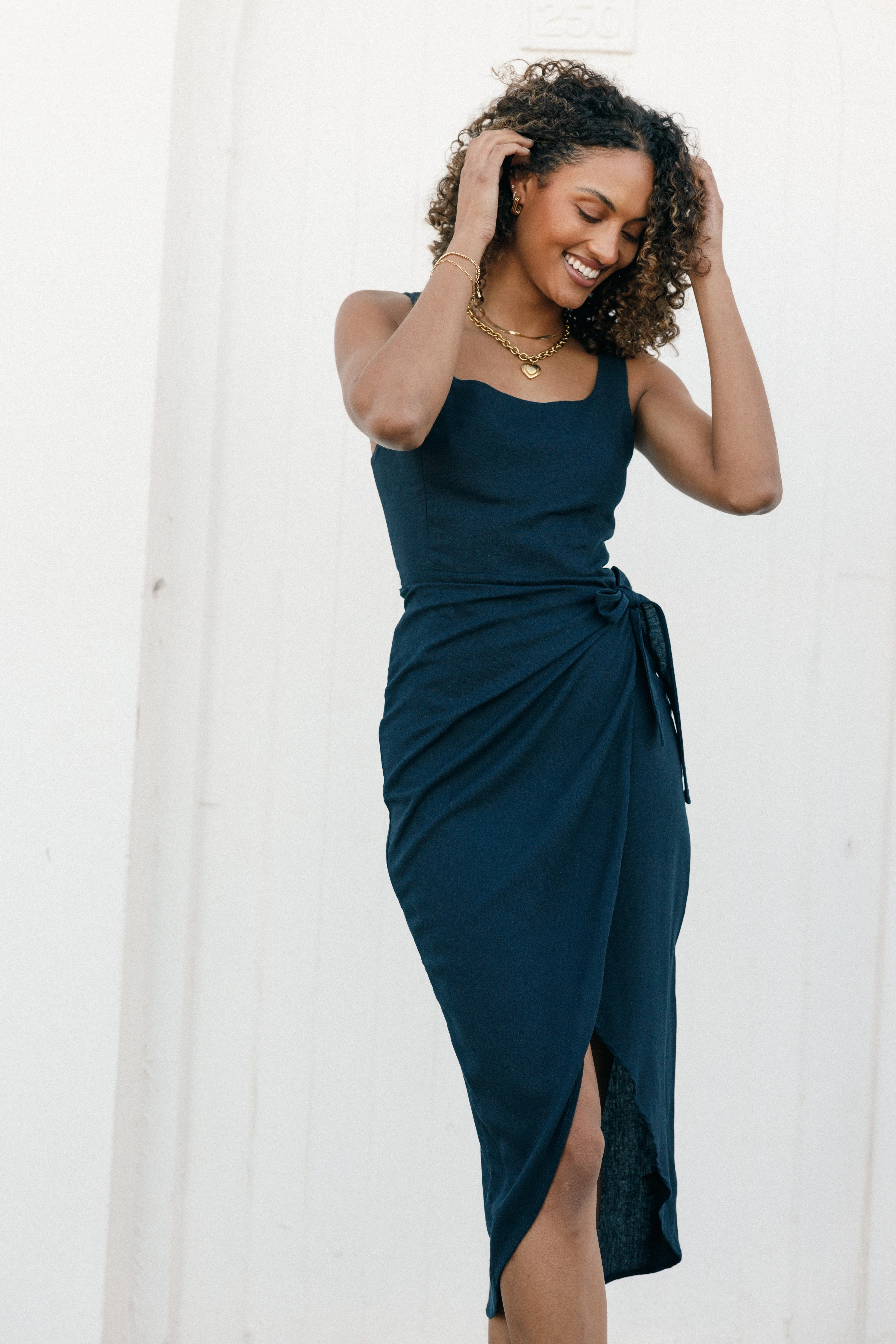 Misty Wrap Midi Dress - Navy sold by Petal & Pup