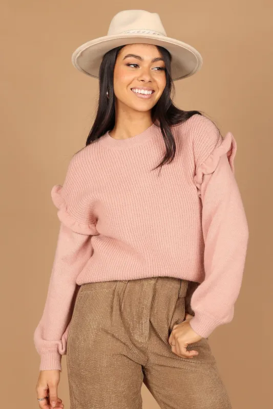 Bethany Drop Sleeve Ruffle Knit Sweater - Light Pink sold by Petal & Pup