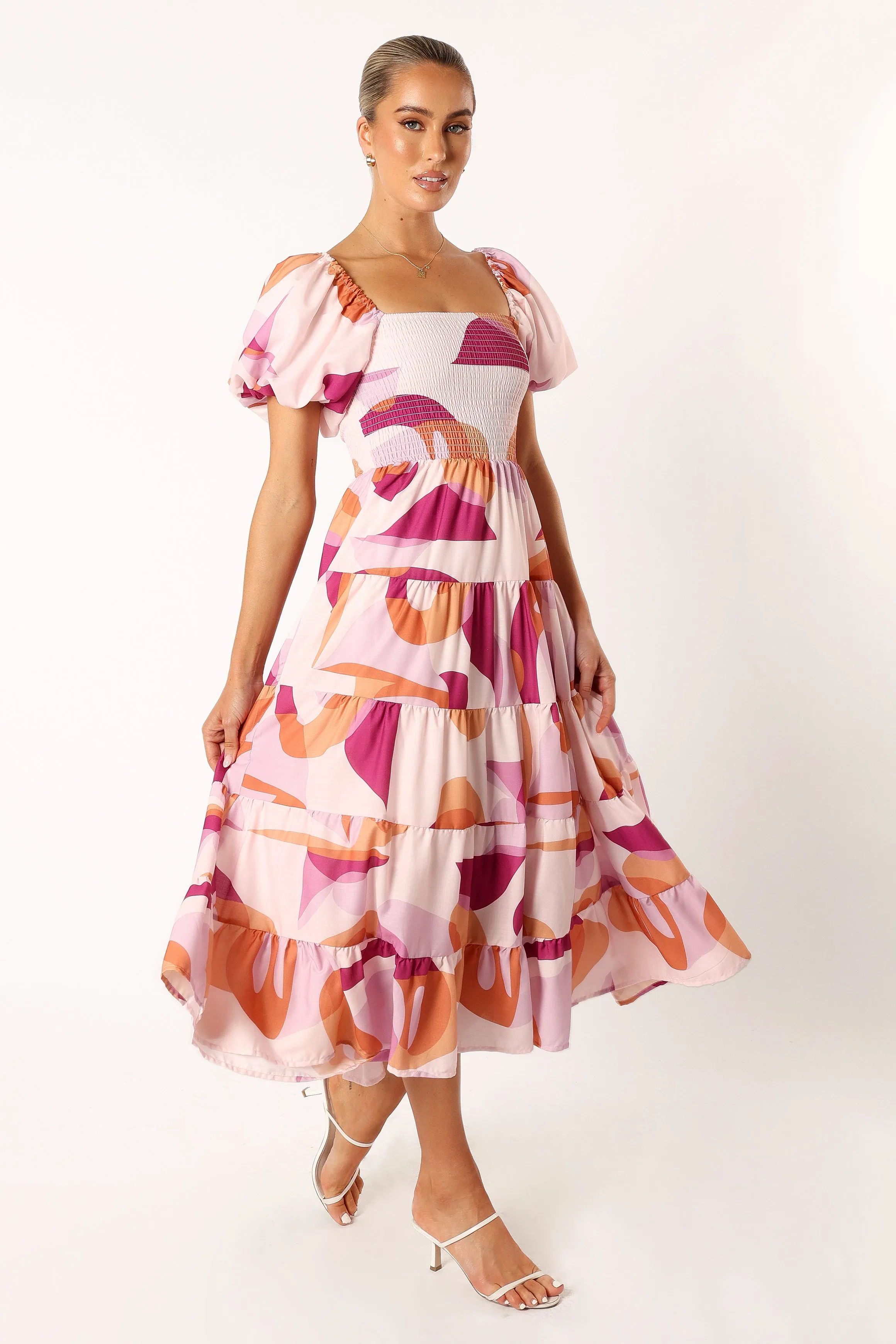 Mollie Puff Sleeve Midi Dress - Pink Swirl sold by Petal & Pup product image thumbnail 3
