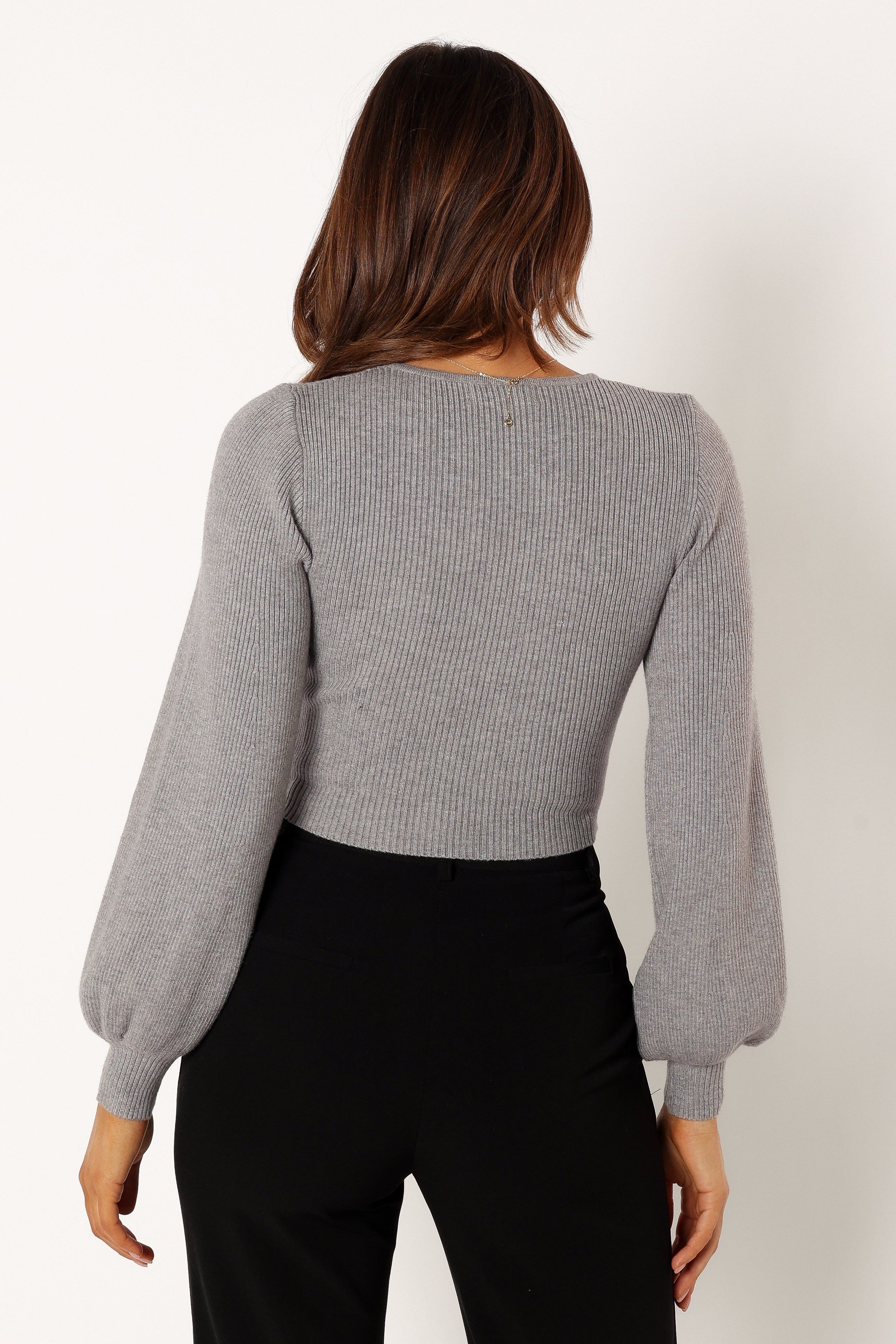 Daphne Crewneck Bubble Sleeve Knit Sweater - Charcoal sold by Petal & Pup product image thumbnail 3