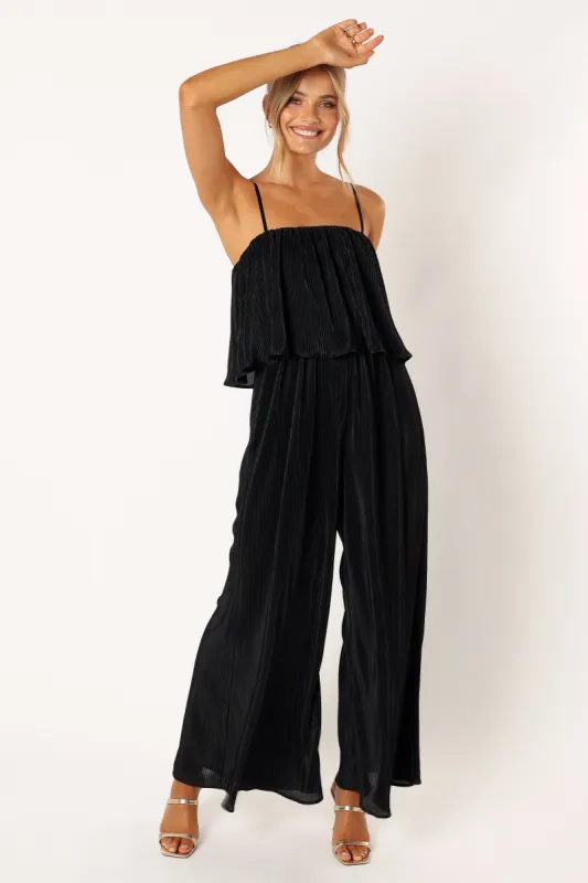 Jillian Plisse Jumpsuit - Black sold by Petal & Pup