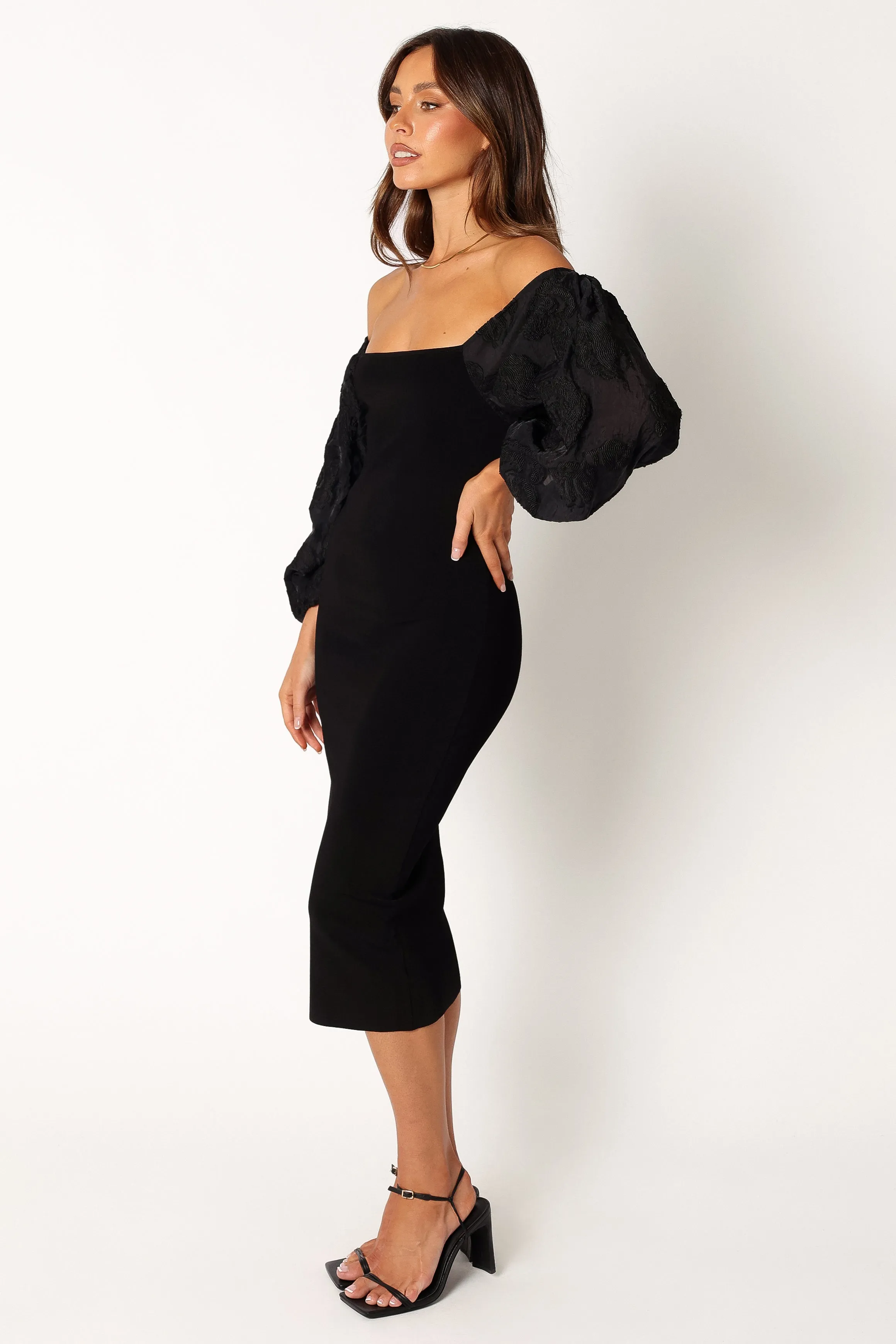 Dolly Puff Sleeve Midi Dress - Black sold by Petal & Pup product image thumbnail 2