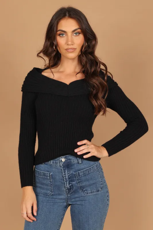 Valerie Off Shoulder Knit Sweater - Black sold by Petal & Pup