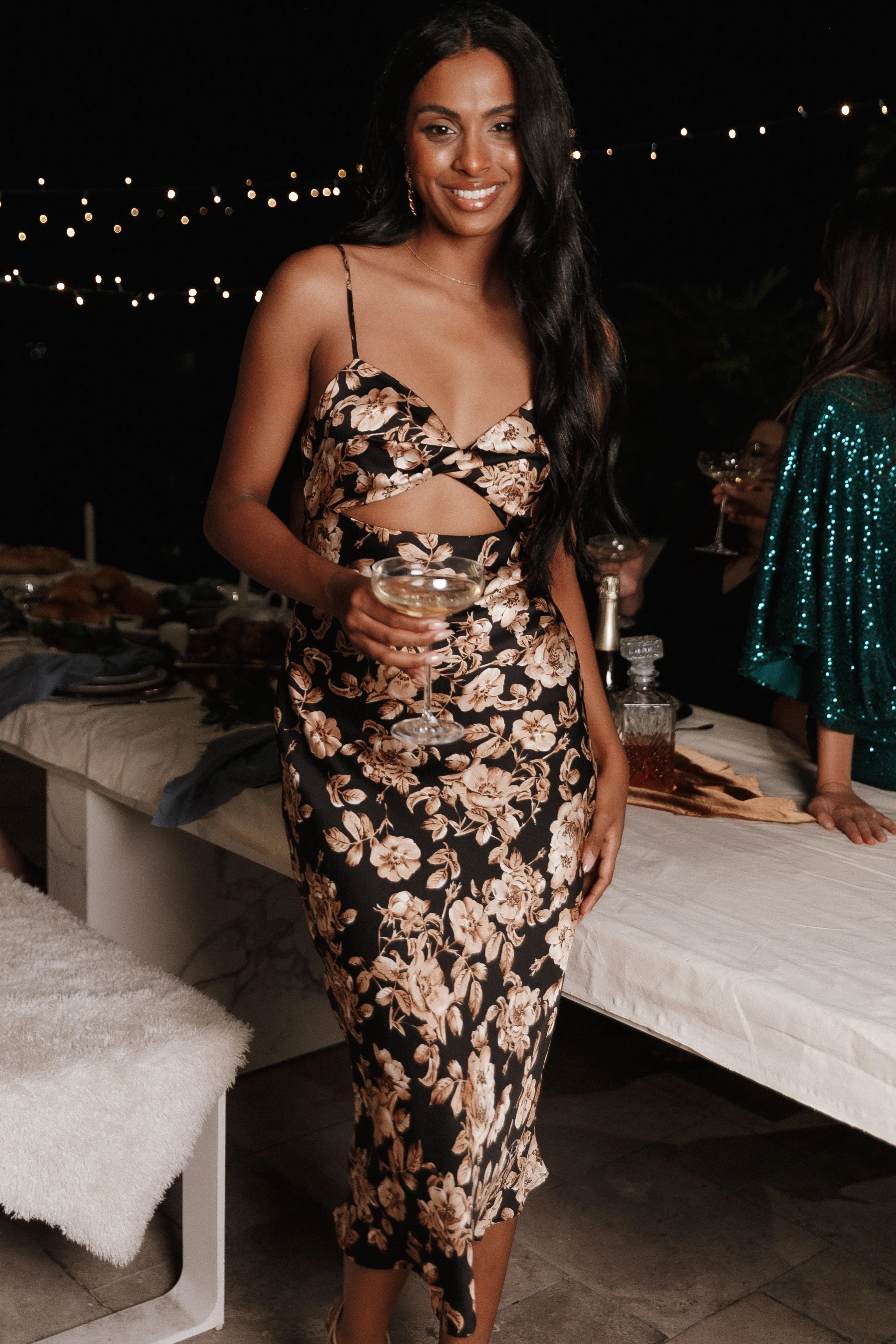 Saga Cut Out Midi Dress - Black Floral sold by Petal & Pup product image thumbnail 2