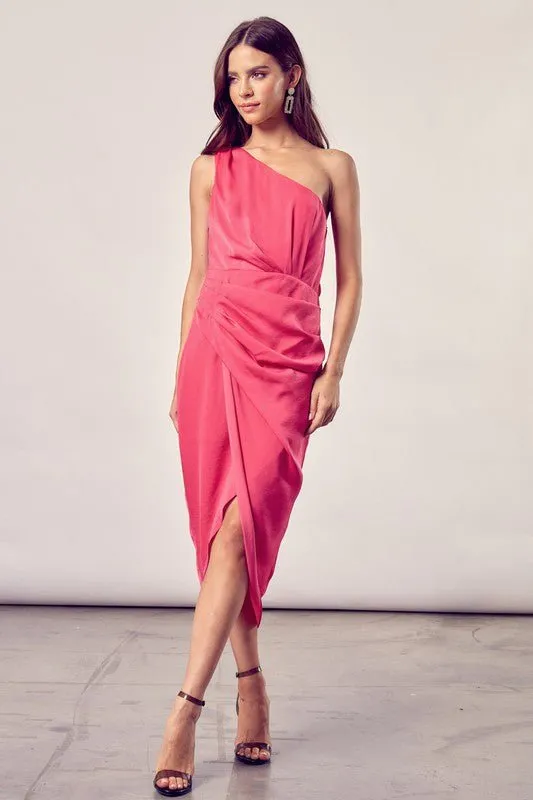 Talian One Shoulder Midi Dress - Paradise Pink sold by Petal & Pup