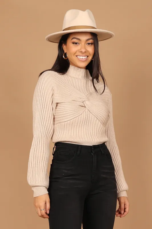 Harper Twist Front Knit Sweater - Camel sold by Petal & Pup