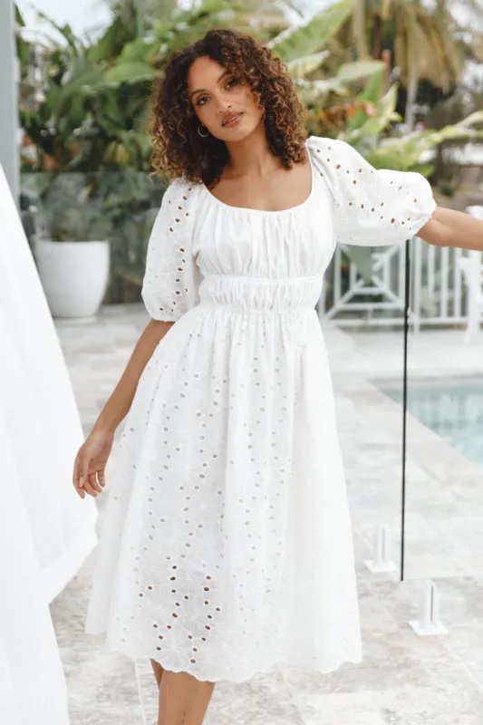 Lana Midi Dress - White sold by Petal & Pup