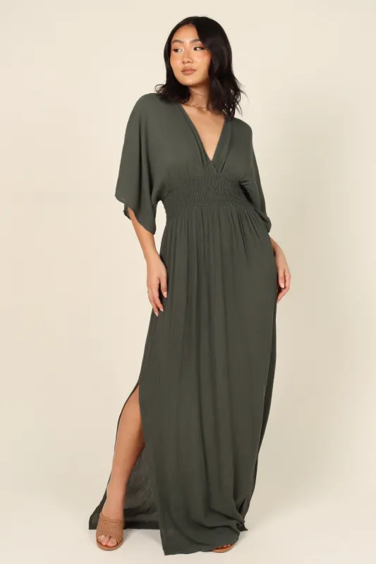 Una Shirred Waist Maxi Dress - Olive sold by Petal & Pup