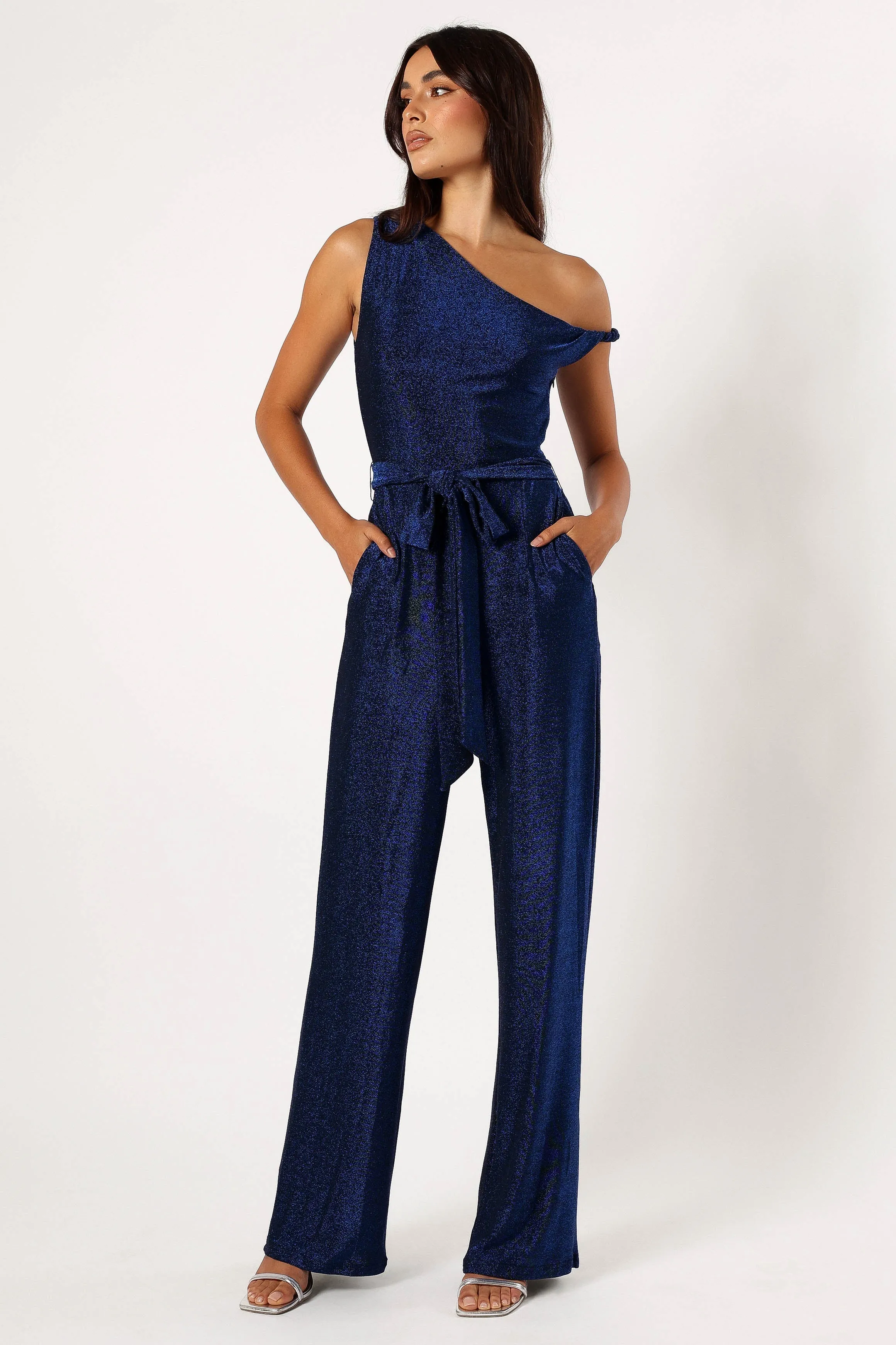 Katarina Off Shoulder Jumpsuit - Midnight Blue sold by Petal & Pup