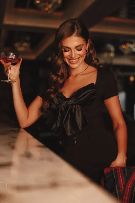 Lennox Bow Bodysuit - Black sold by Petal & Pup