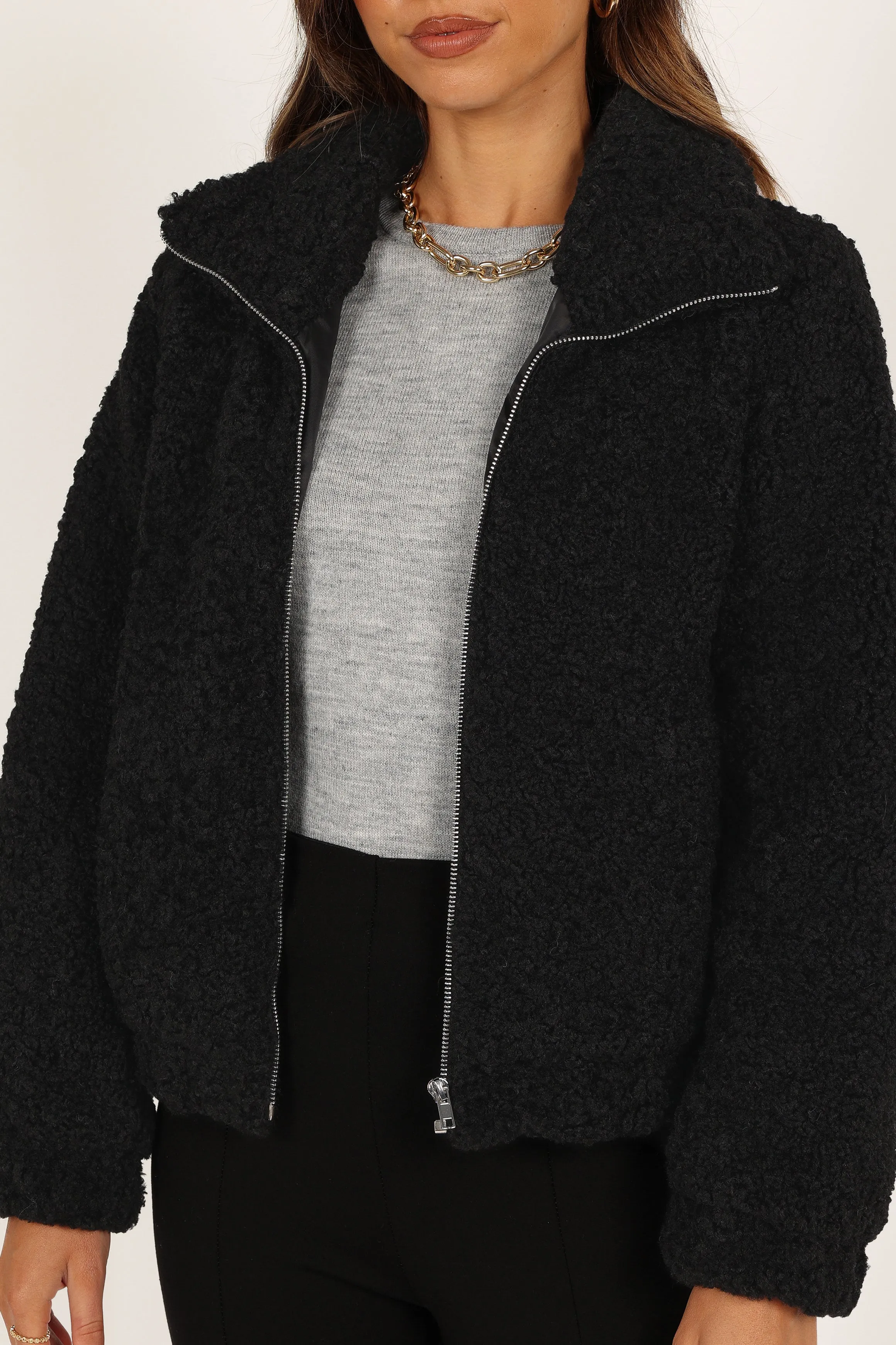 Lucia Zip Front Teddy Jacket - Black sold by Petal & Pup product image thumbnail 2