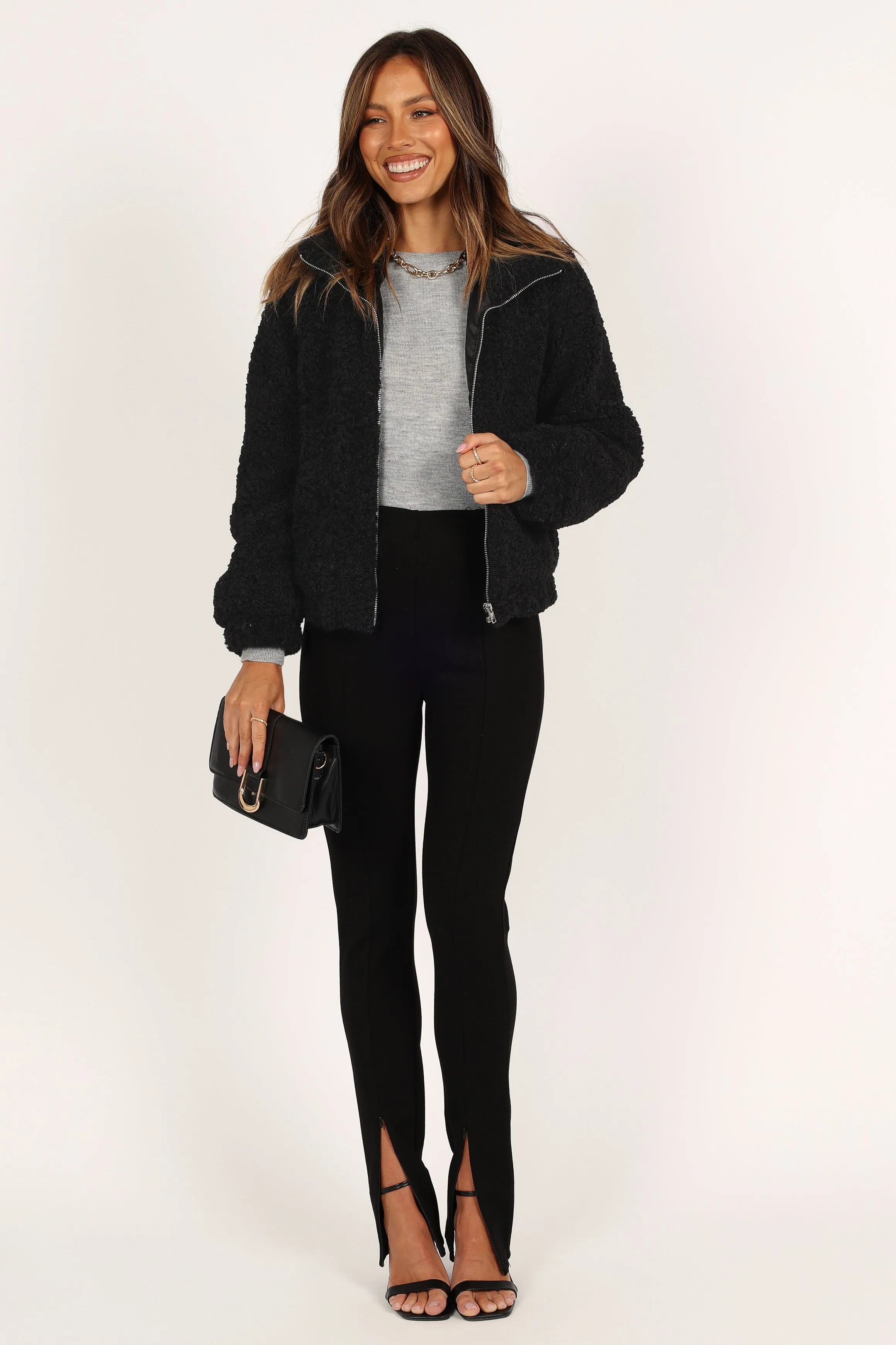 Lucia Zip Front Teddy Jacket - Black sold by Petal & Pup product image thumbnail 3