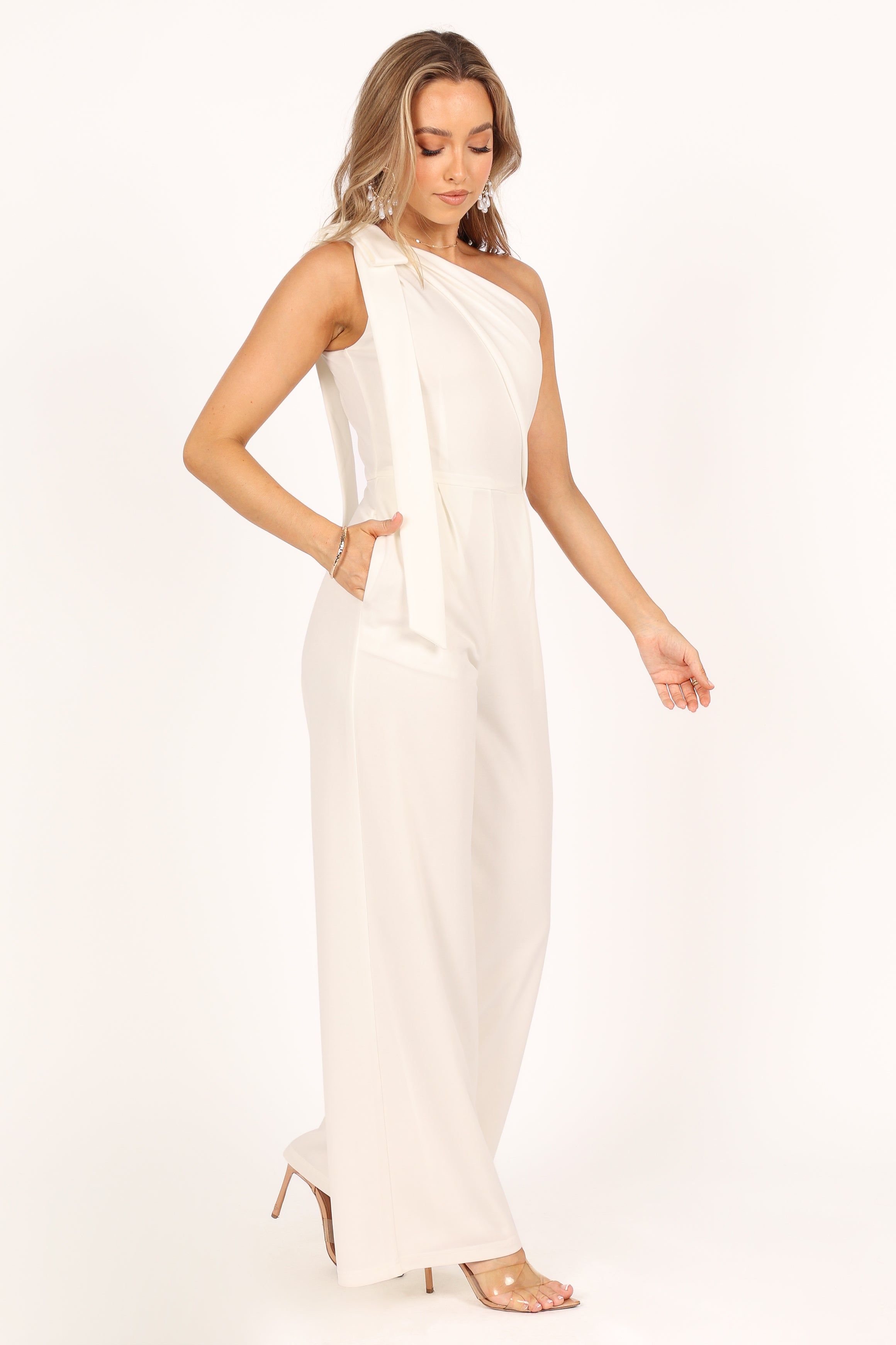 Sadie One Shoulder Jumpsuit - White sold by Petal & Pup