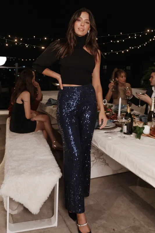 Tiana Sequin Wide Leg Pants - Navy sold by Petal & Pup