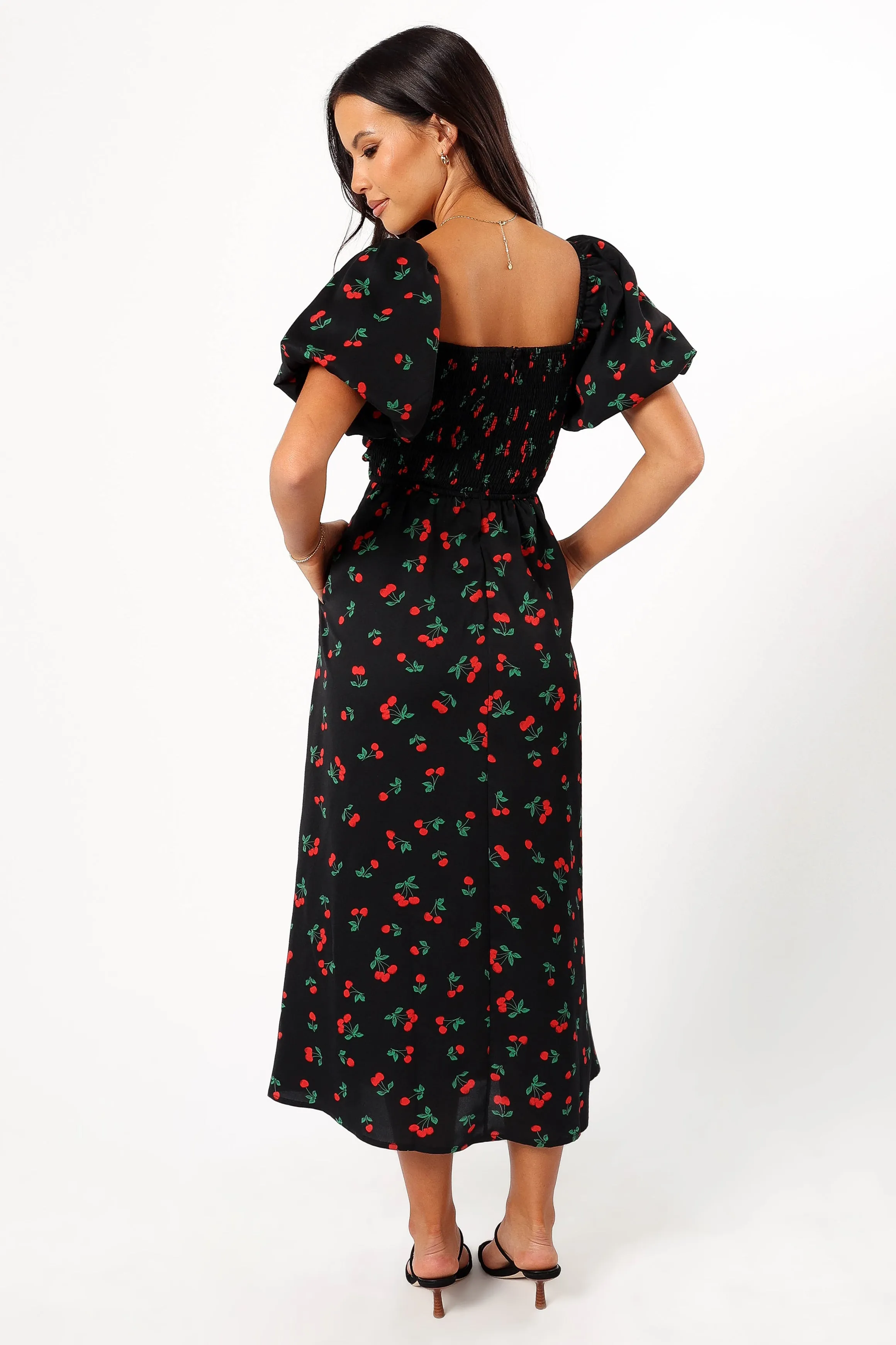 Chlo Puff Sleeve Midi Dress - Cherry Print sold by Petal & Pup product image thumbnail 5