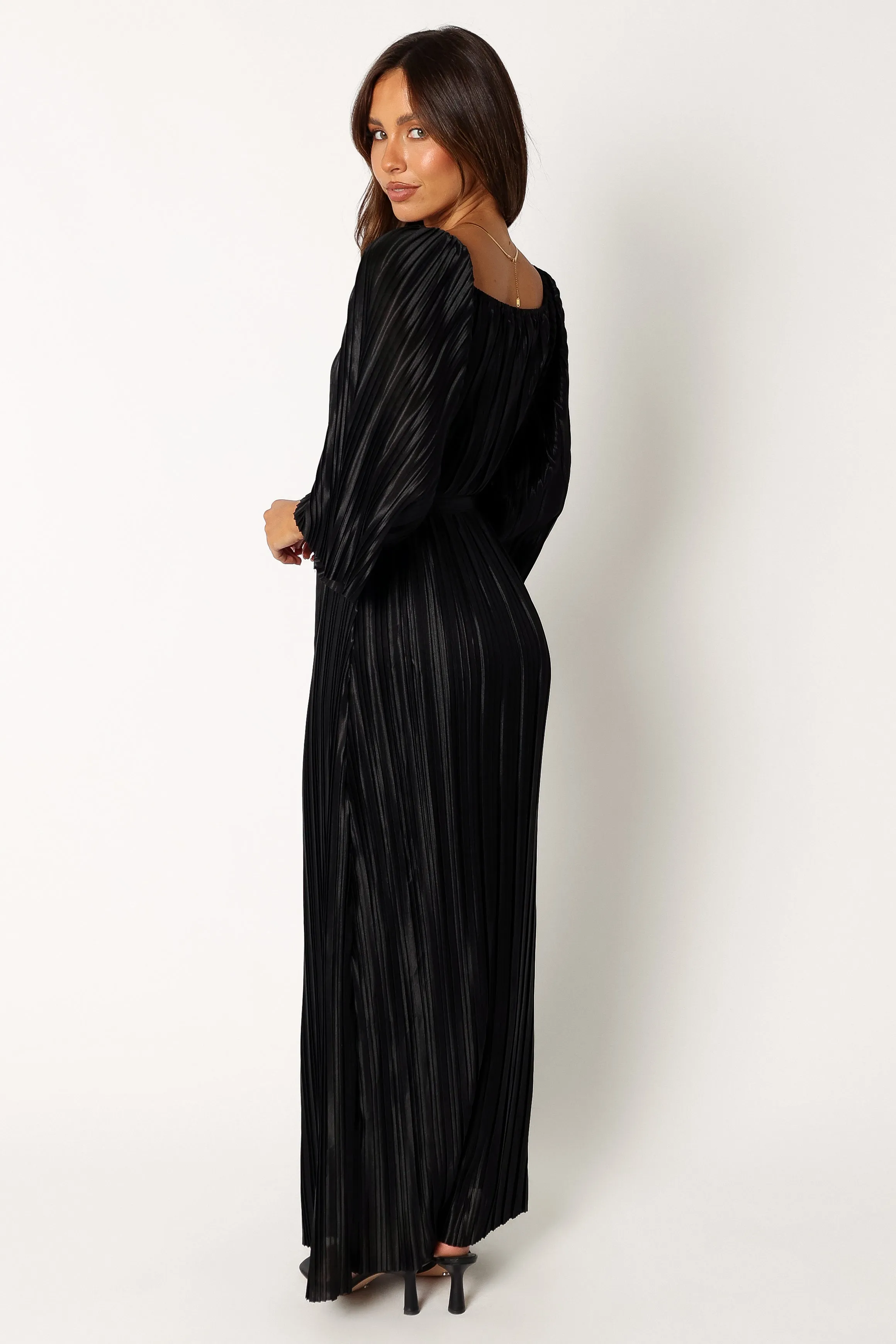 Josephine Long Sleeve Pleated Maxi Dress - Black sold by Petal & Pup product image thumbnail 4