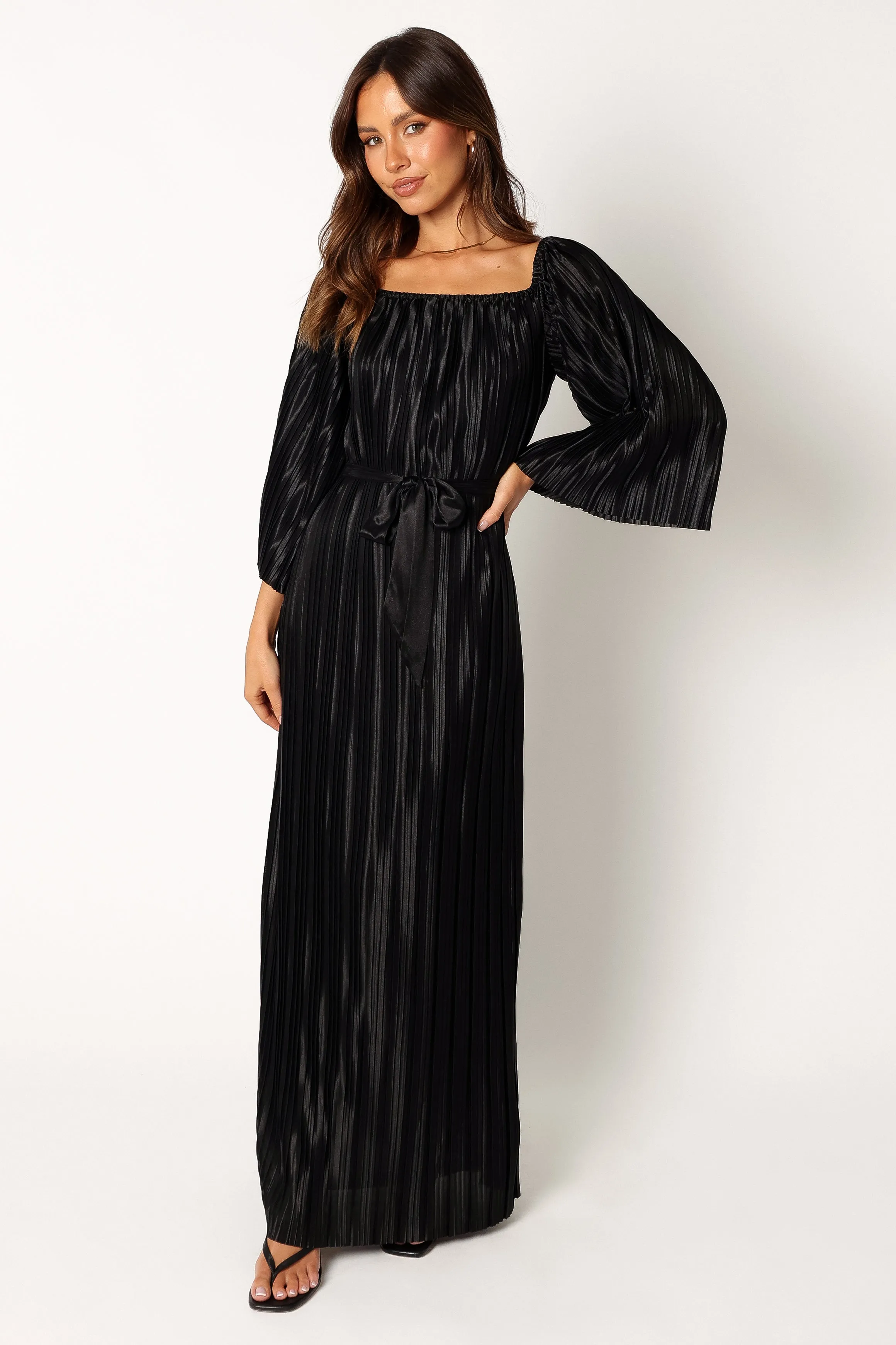 Josephine Long Sleeve Pleated Maxi Dress - Black sold by Petal & Pup product image thumbnail 2