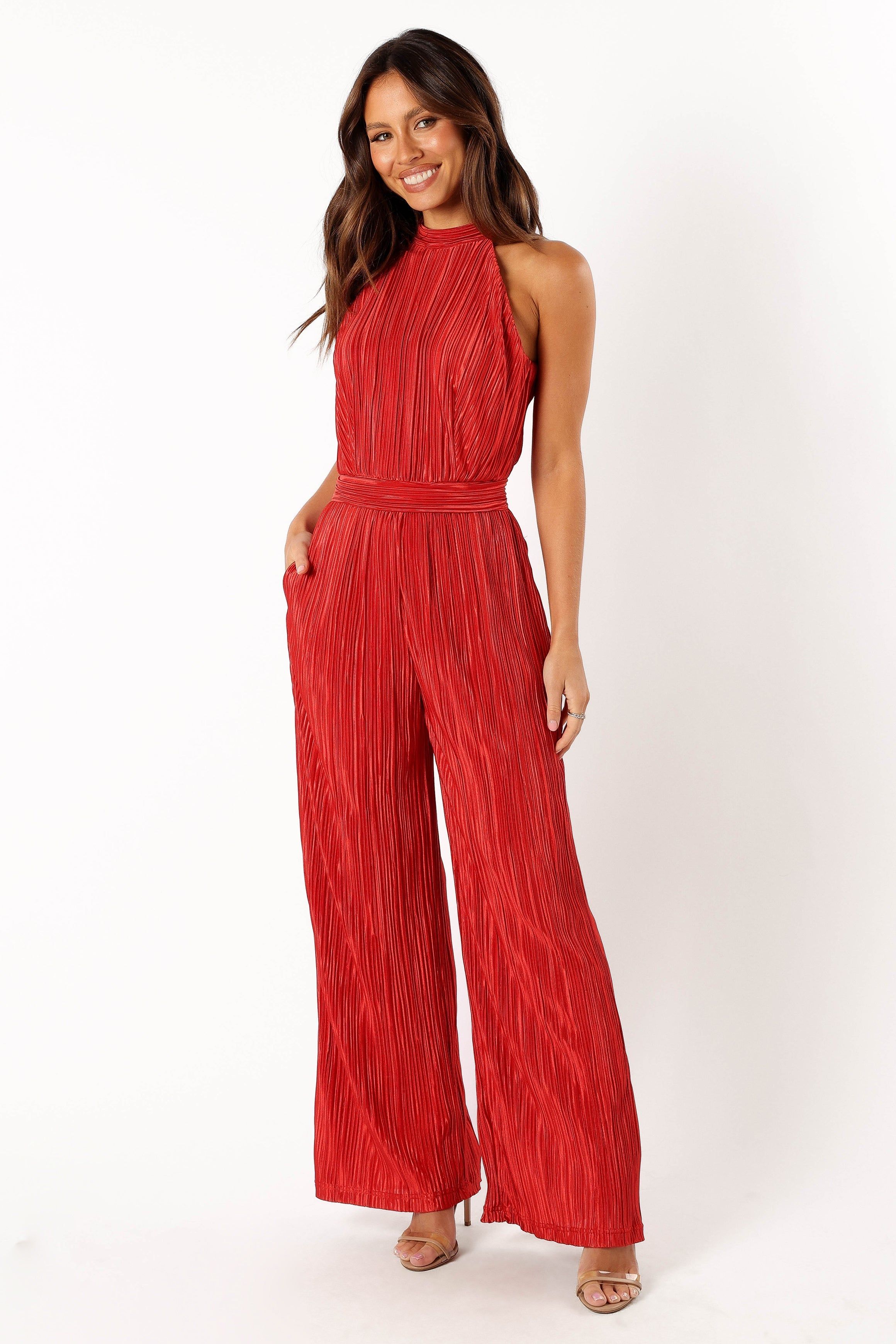 Teddie Plisse Jumpsuit - Red sold by Petal & Pup product image thumbnail 4