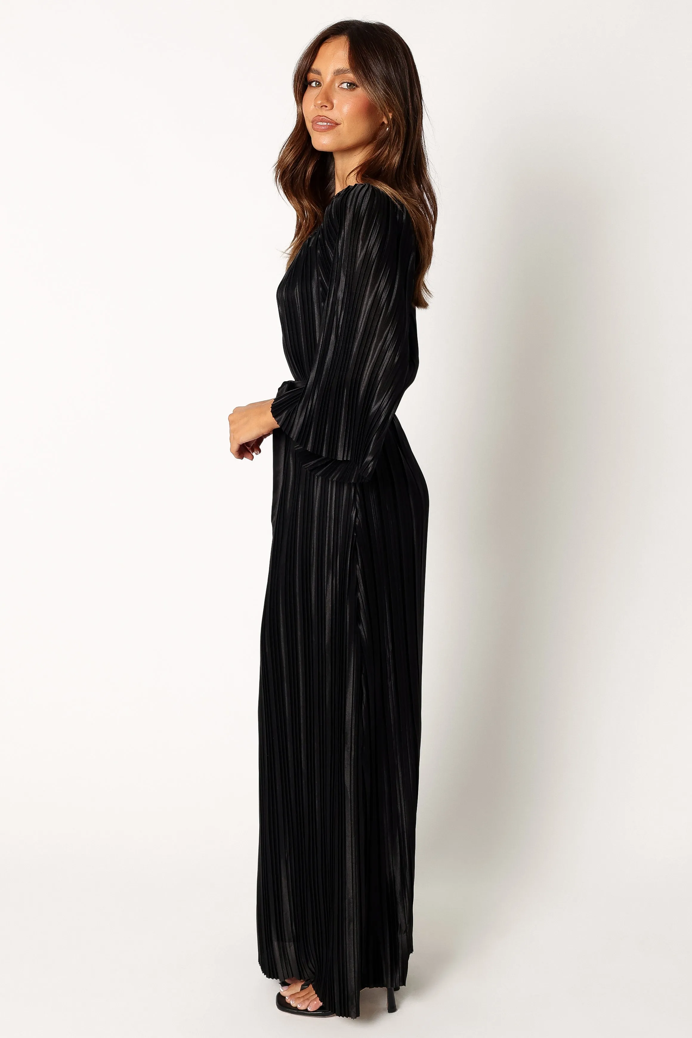 Josephine Long Sleeve Pleated Maxi Dress - Black sold by Petal & Pup product image thumbnail 3