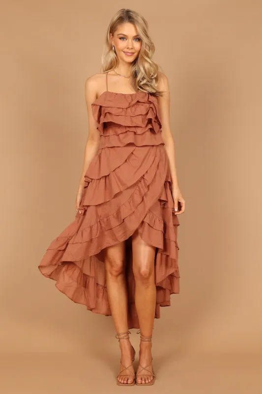 Hannah Multi Tiered Midi Dress - Dusty Rust sold by Petal & Pup