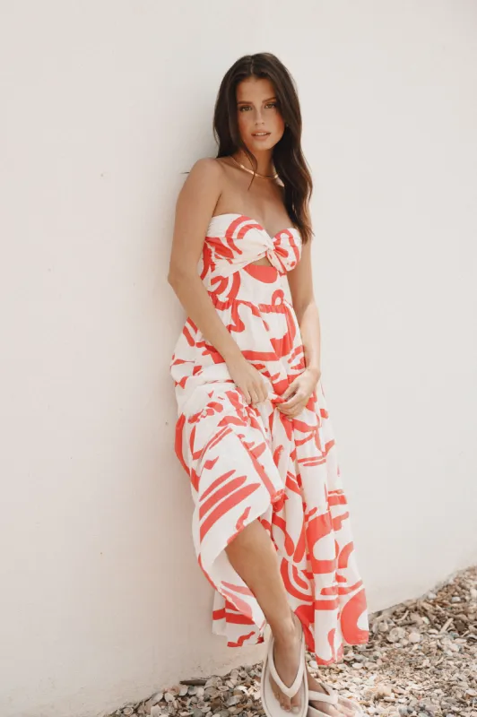 Sitara Strapless Midi Dress - White Red sold by Petal & Pup