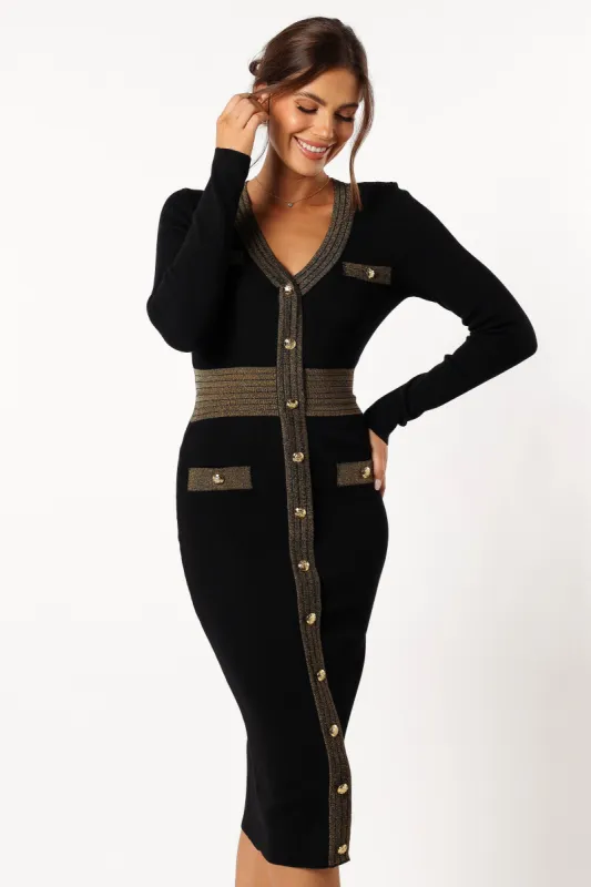 Jaya Longsleeve Midi Dress - Black sold by Petal & Pup