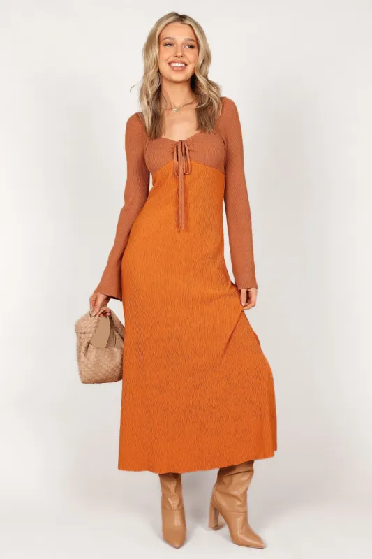 Lirique Long Sleeve Maxi Dress - Tan/Orange sold by Petal & Pup