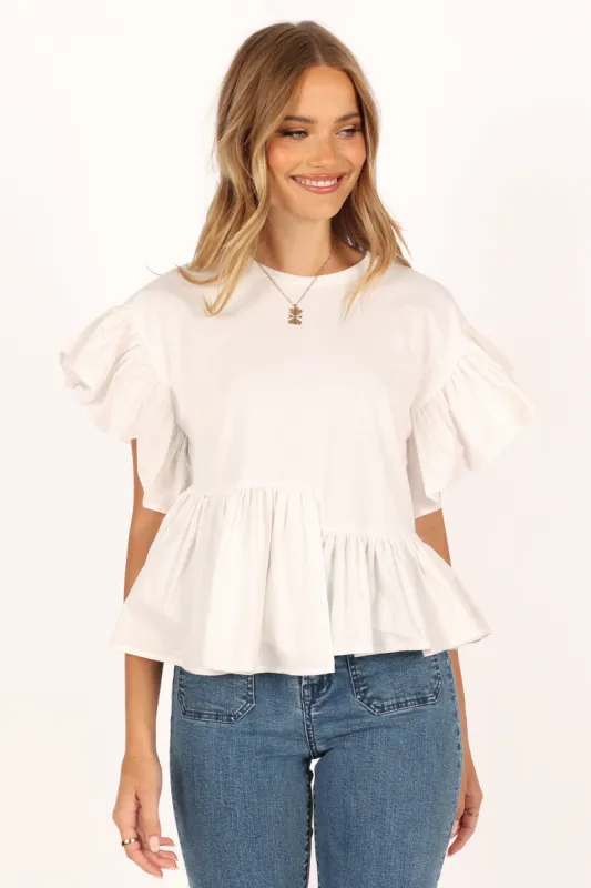 Bebe Frill Sleeve Top - White sold by Petal & Pup