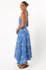 Granger Halterneck Midi Dress - Blue Palm Print sold by Petal & Pup