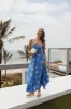 Granger Halterneck Midi Dress - Blue Palm Print sold by Petal & Pup