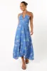 Granger Halterneck Midi Dress - Blue Palm Print sold by Petal & Pup