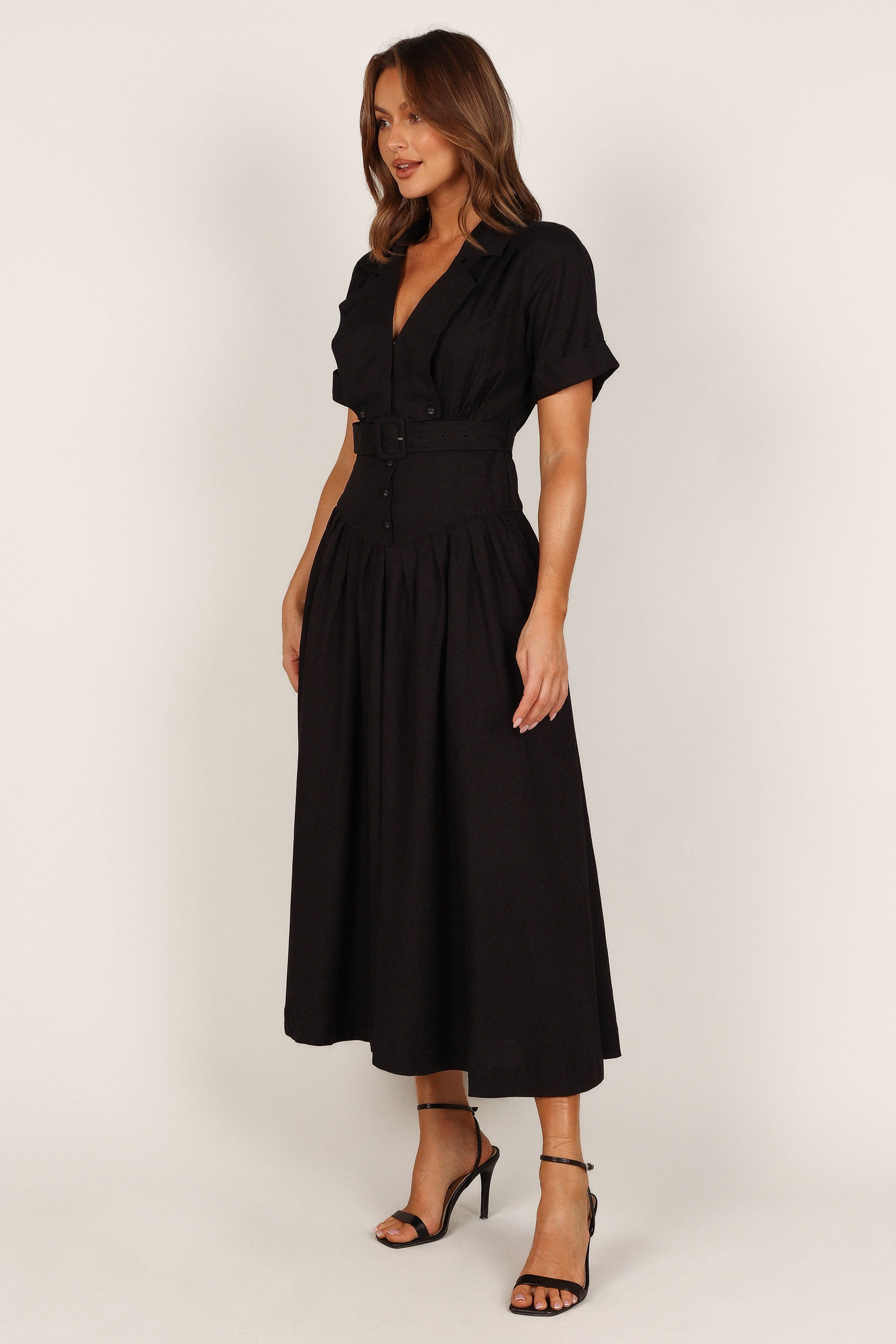 Verse Button Front Midi Dress - Black sold by Petal & Pup product image thumbnail 3