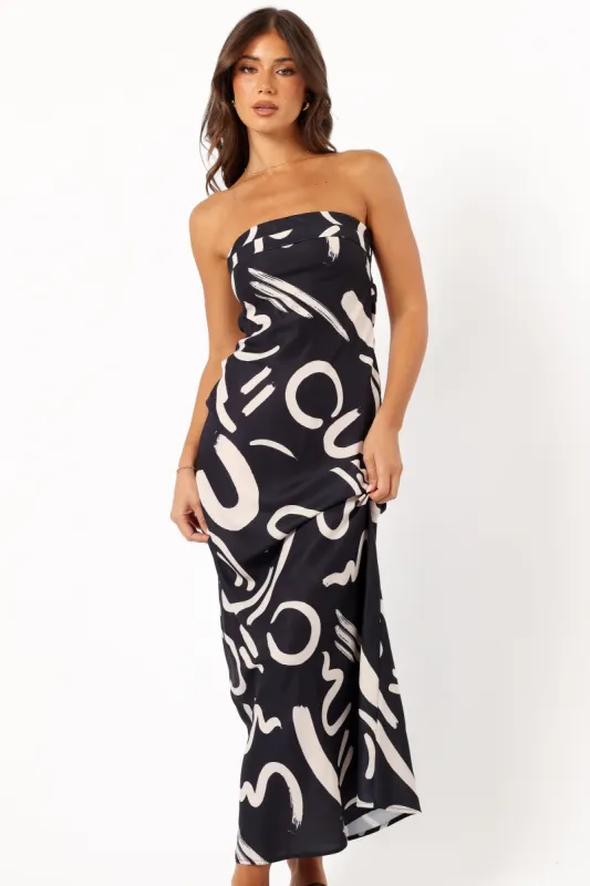 Remmie Strapless Maxi Dress - Black/White sold by Petal & Pup