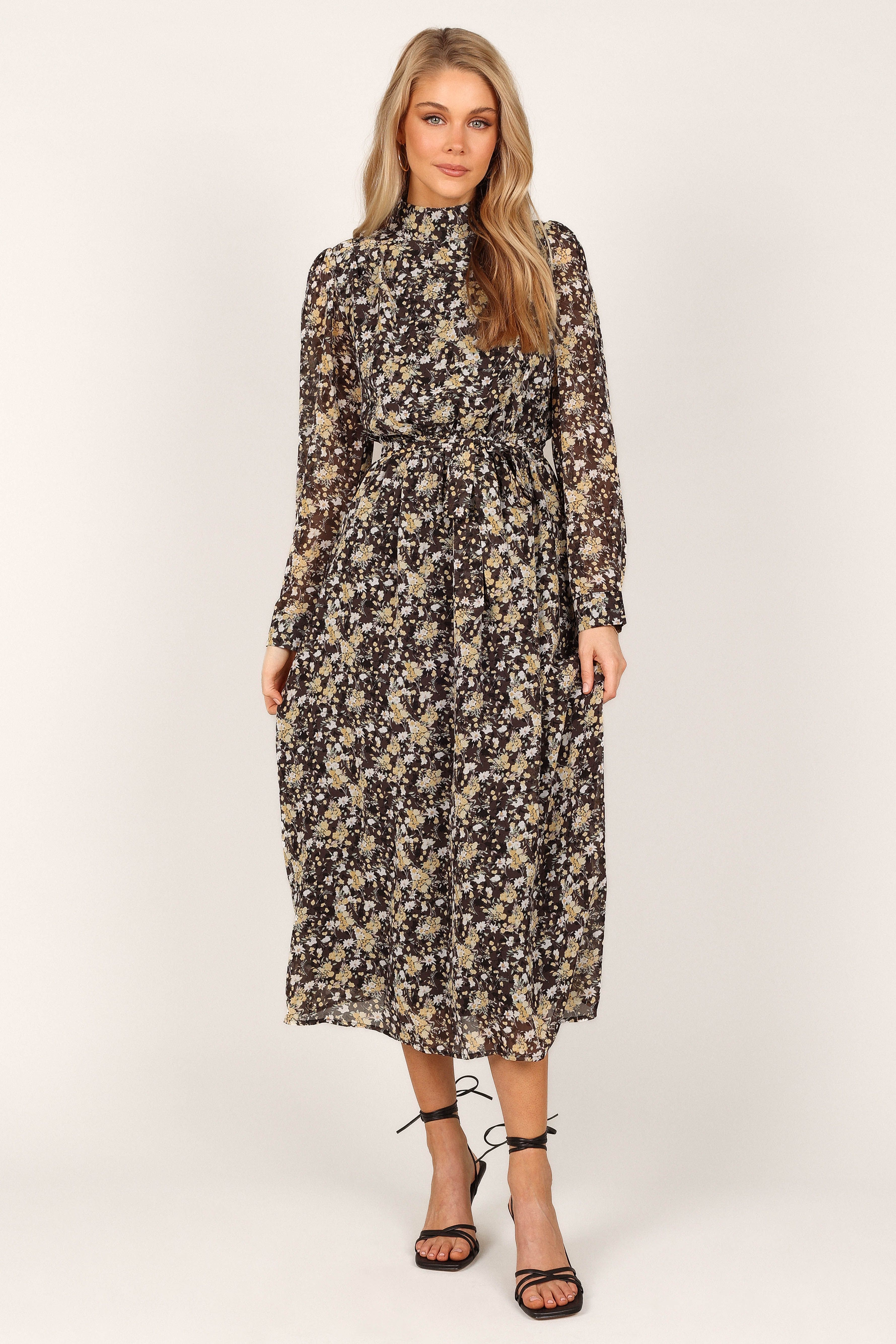 Hannah Long Sleeve Maxi Dress - Black Floral sold by Petal & Pup