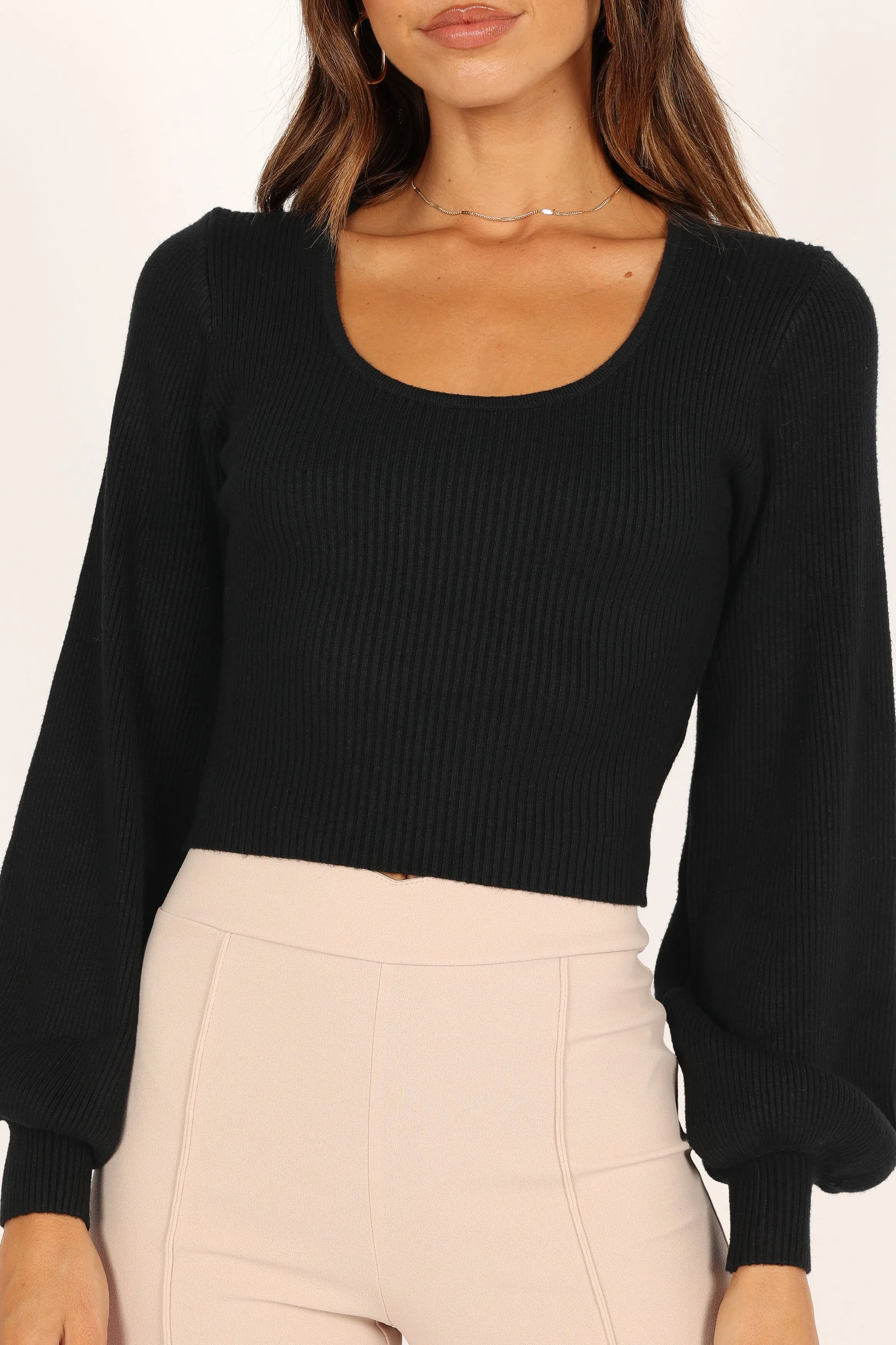 Daphne Crewneck Bubble Sleeve Knit Sweater - Black sold by Petal & Pup product image thumbnail 2