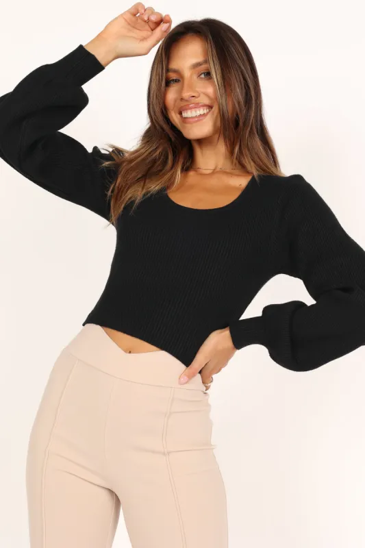 Daphne Crewneck Bubble Sleeve Knit Sweater - Black sold by Petal & Pup