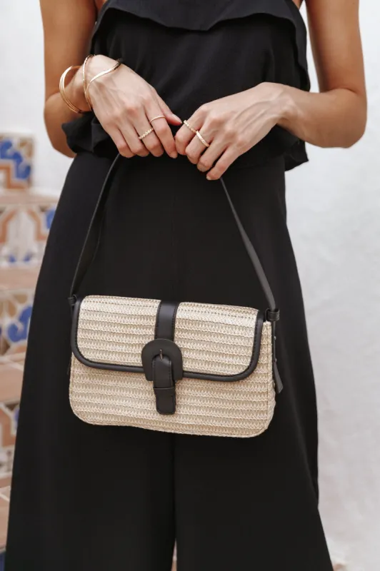 Dovie Straw Shoulder Bag - Natural/Black sold by Petal & Pup