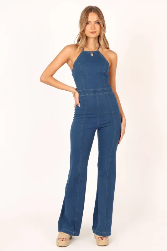 Kayla Denim Jumpsuit - Medium Indigo sold by Petal & Pup