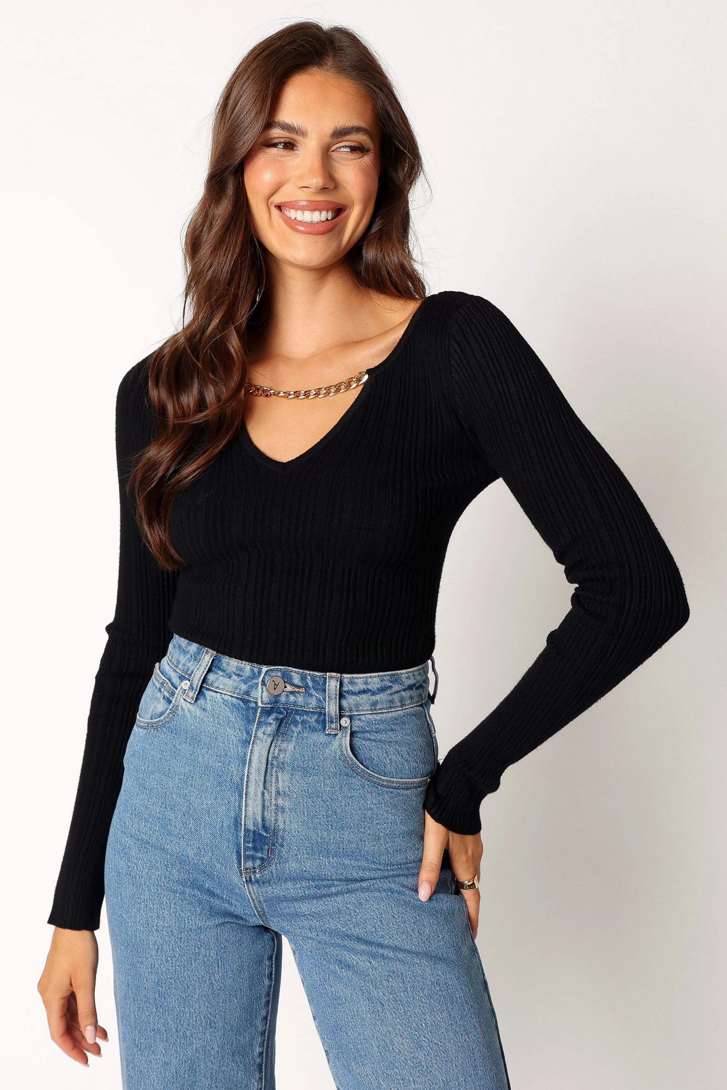 Ace Long Sleeve Knit Bodysuit - Black sold by Petal & Pup