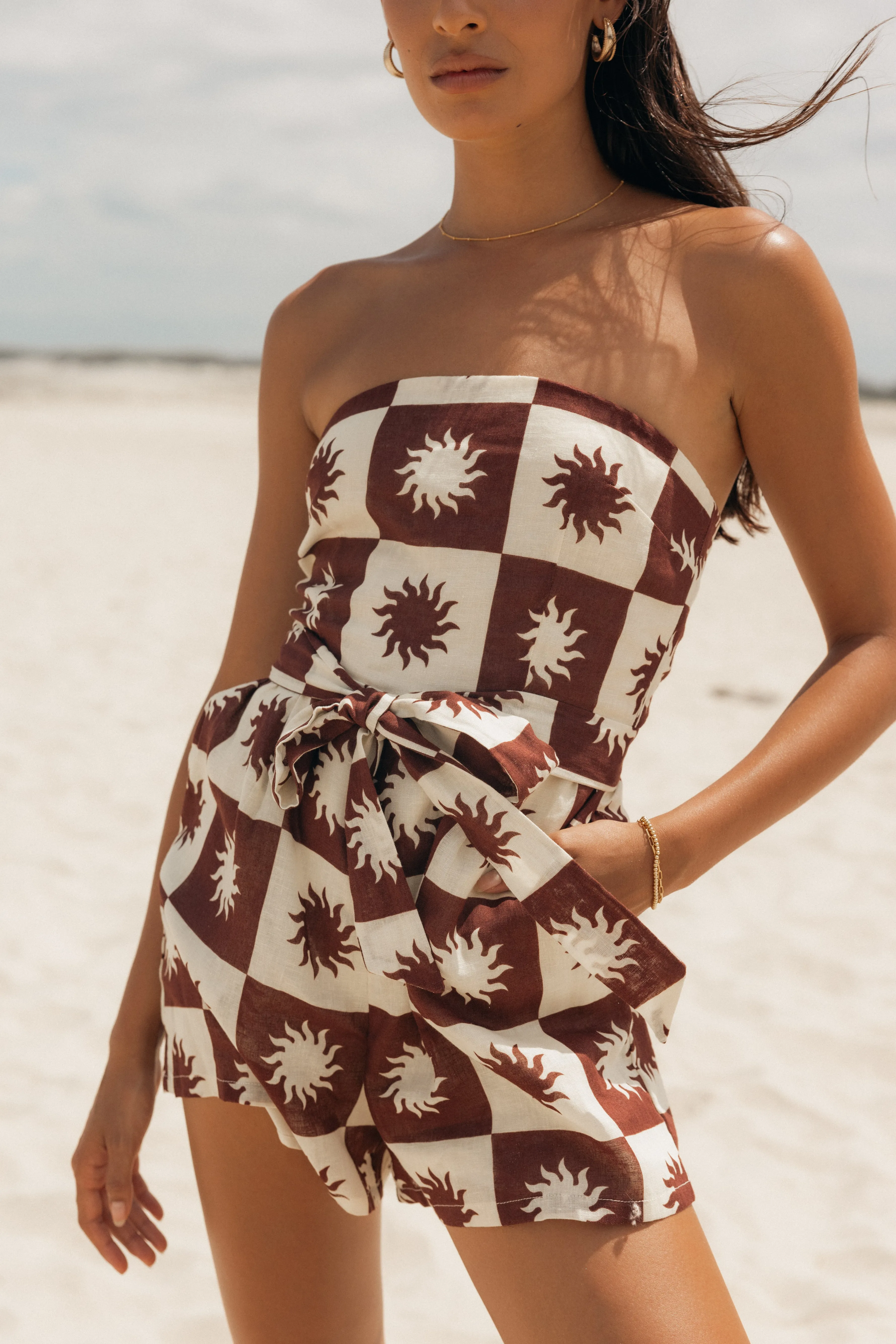 Sofie Strapless Romper - Brown Cream sold by Petal & Pup product image thumbnail 2