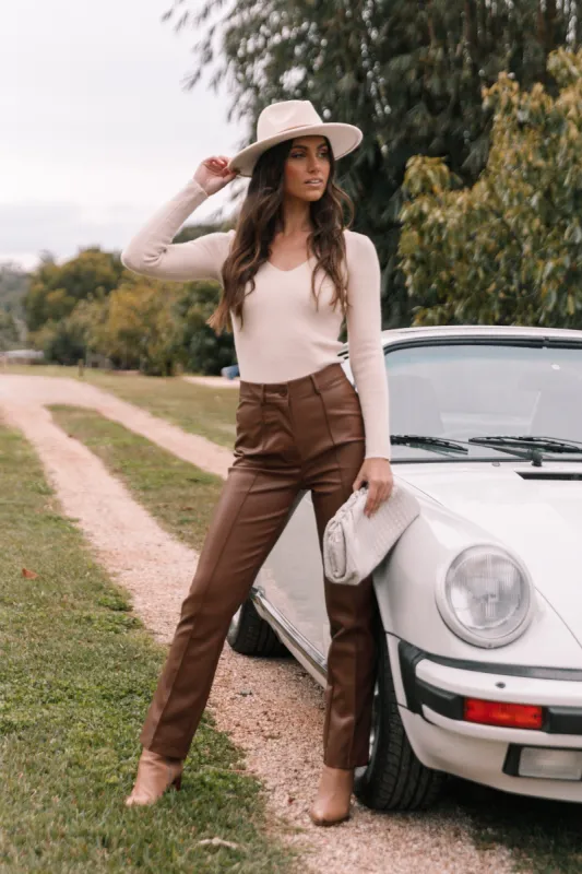 Sandy Faux Leather Pants - Chocolate Brown sold by Petal & Pup