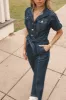 Demi Contrast Stitch Jumpsuit - Dark Denim sold by Petal & Pup
