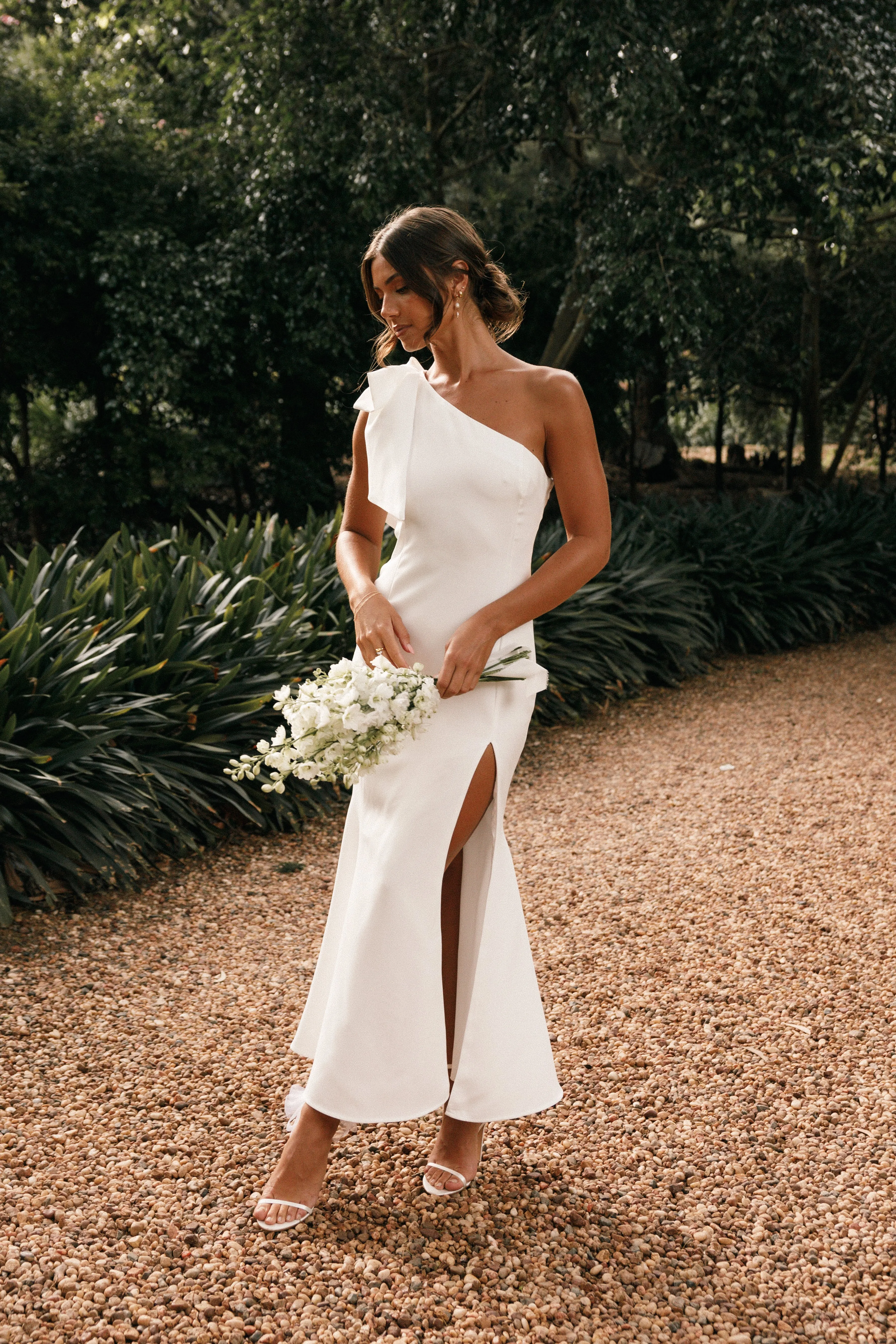 Charmed One Shoulder Midi Dress - Off White sold by Petal & Pup