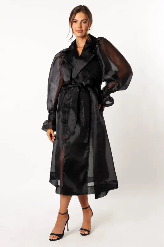 Braelynn Sheer Trench Coat - Black sold by Petal & Pup