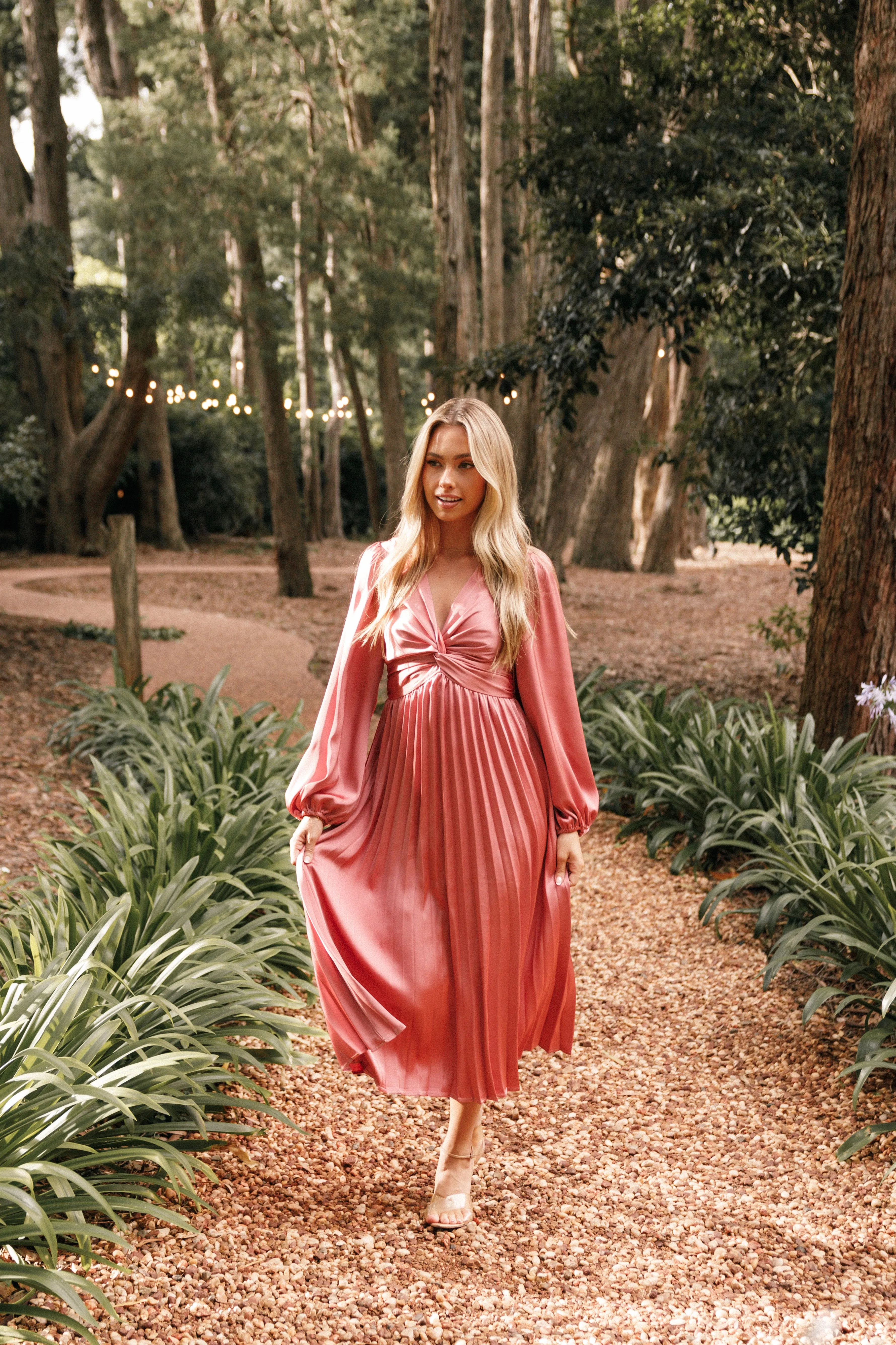 Noelle Twist Front Pleated Midi Dress - Blush sold by Petal & Pup product image thumbnail 2