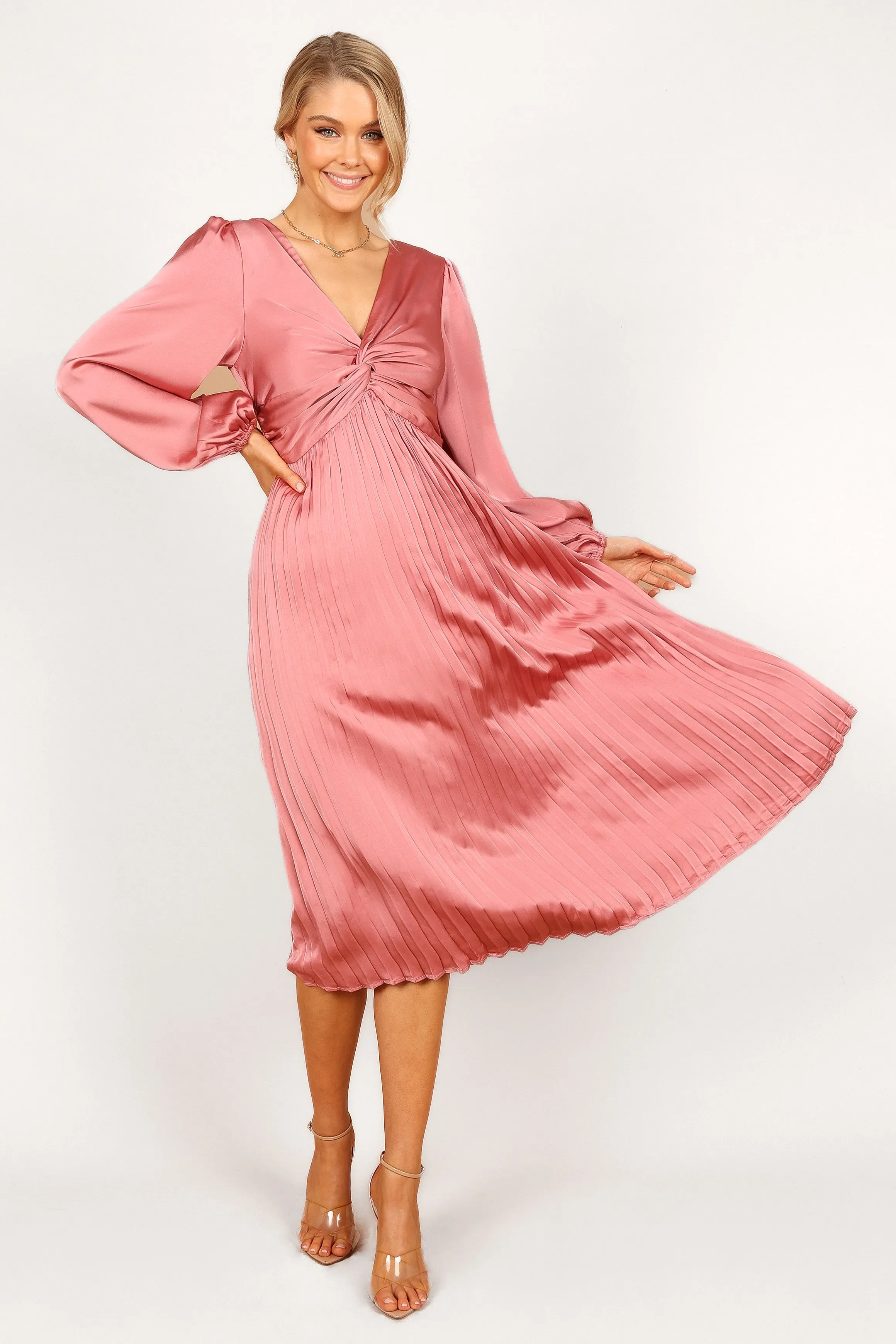 Noelle Twist Front Pleated Midi Dress - Blush sold by Petal & Pup product image thumbnail 4