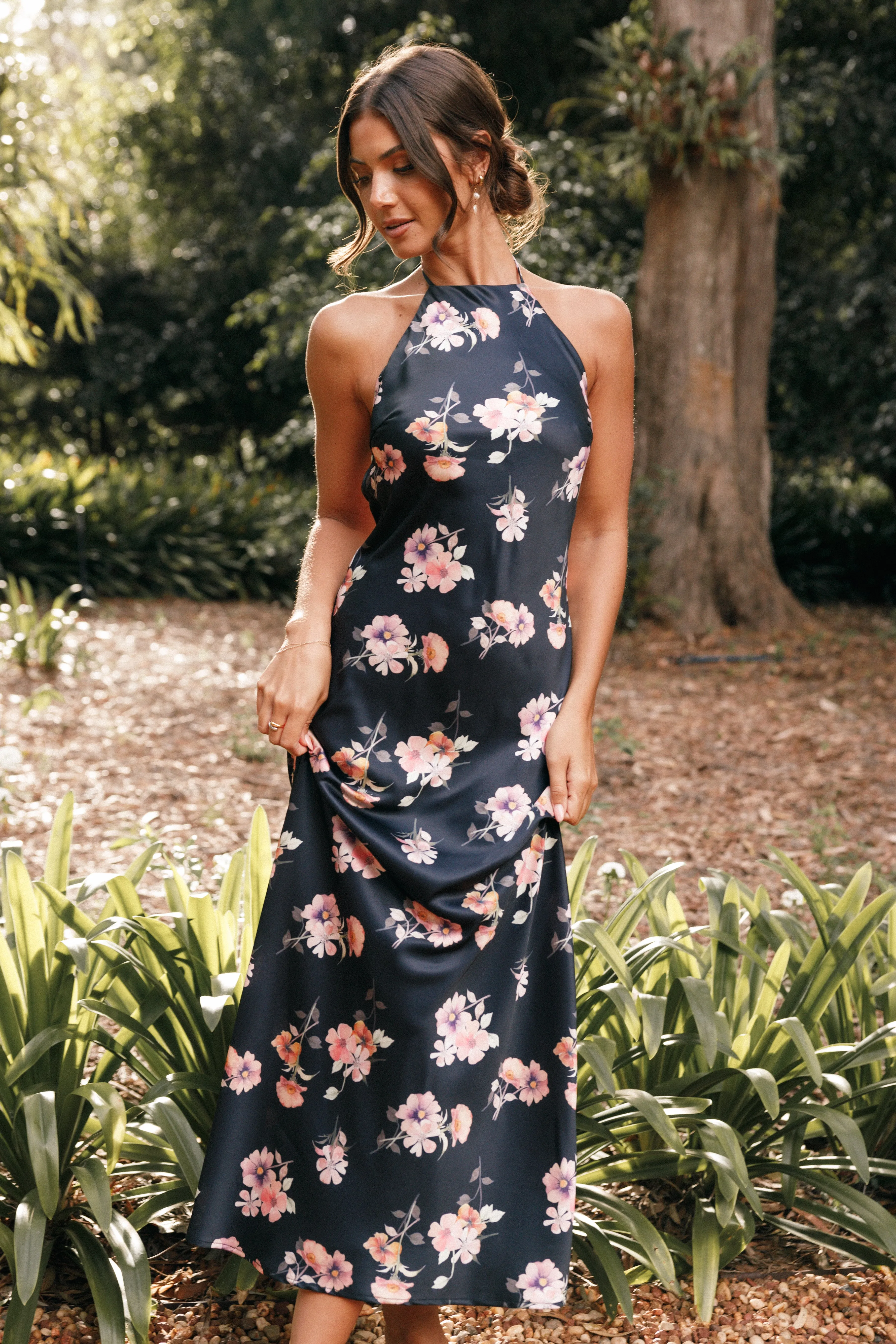 Hadley Halterneck Maxi Dress - Black Floral sold by Petal & Pup