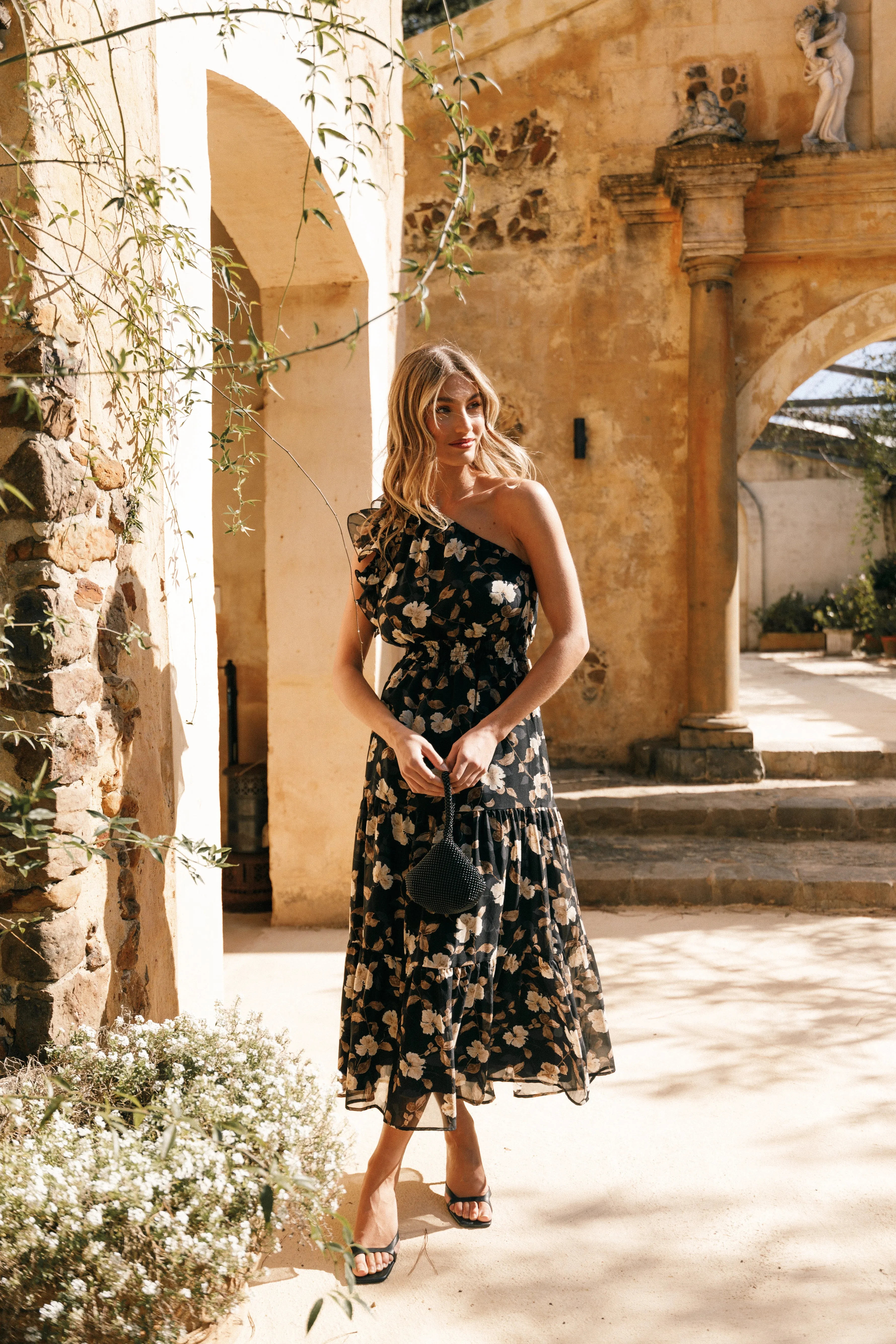 Layley One Shoulder Maxi Dress - Black Floral sold by Petal & Pup product image thumbnail 2